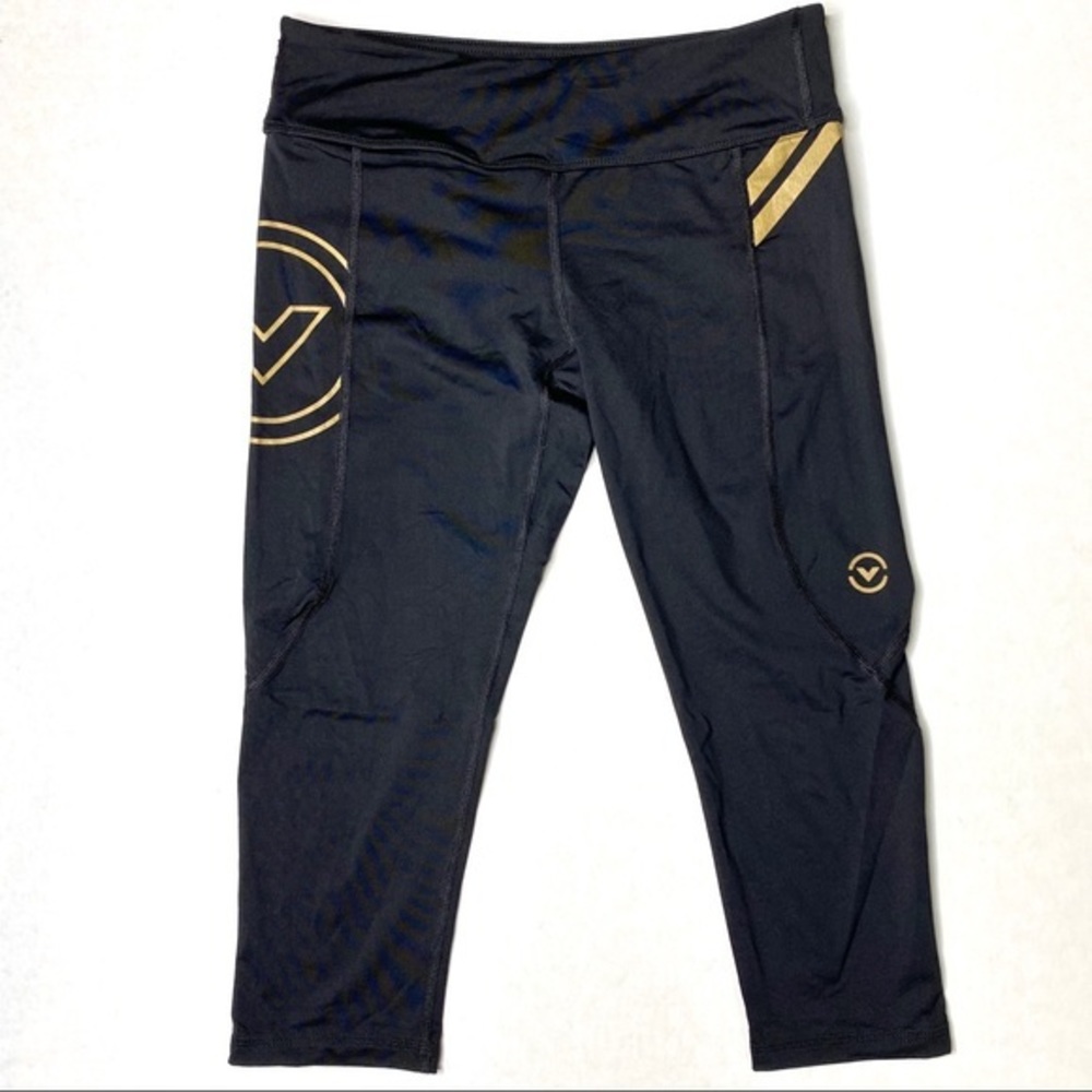 VIRUS Black and Gold Crop Leggings